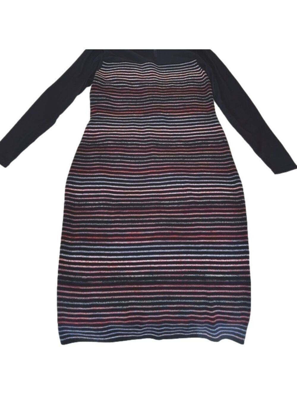 RACHEL Roy (XL) Striped Bodycon Midi Dress with Black Mesh Neckline & Arms